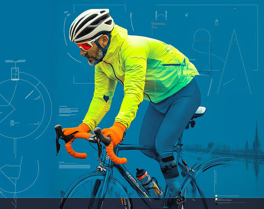 Male cyclist wearing reflective jacket and gloves for visibility and safety during a ride